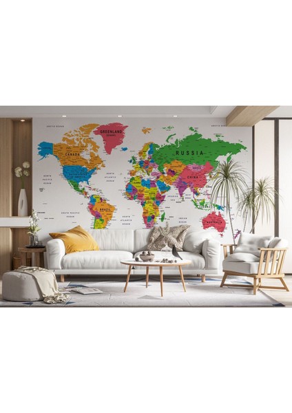 Emn SERI001 Dünya Haritası Duvar Kağıdı Ülke ve Başkentli Ingilizce Dünya HARITASI-1572 fırsatları