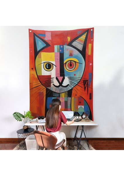 Pablo Picasso Tarzı - Soyut Renkli Kedi Duvar ÖRTÜSÜ-7372
