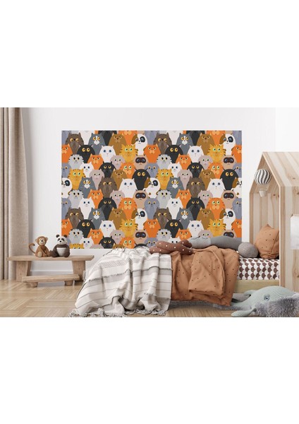 Sevimli Renkli Kediler Desenli Duvar KAĞIDI-5745 modelleri