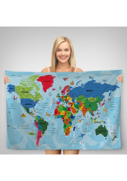 Türkçe Eğitici Ülke ve Başkent Okyanus Detaylı Atlas Dünya Haritası Duvar Örtüsü-Halısı 3866 fiyatları
