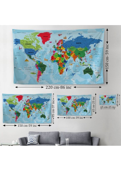 Türkçe Eğitici Ülke ve Başkent Okyanus Detaylı Atlas Dünya Haritası Duvar Örtüsü-Halısı 3866 modelleri