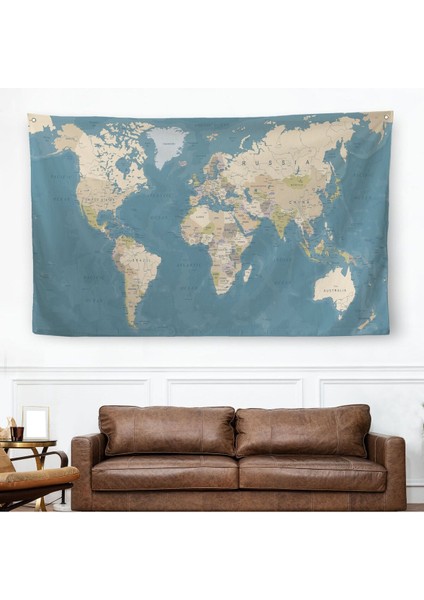 Dünya Haritası Dekoratif Kanvas Duvar Örtüsü-Halısı 1040