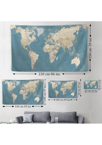 Dünya Haritası Dekoratif Kanvas Duvar Örtüsü-Halısı 1040 modelleri