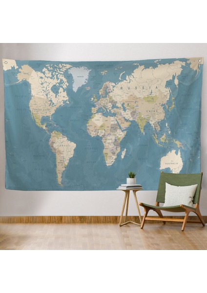 Dünya Haritası Dekoratif Kanvas Duvar Örtüsü-Halısı 1040