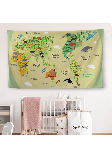 Eğitici Dünya Haritası Dünya Atlası Çocuk ve Bebek Odası Duvar Örtüsü-Halısı 3773