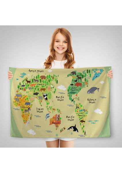 Eğitici Dünya Haritası Dünya Atlası Çocuk ve Bebek Odası Duvar Örtüsü-Halısı 3773 fırsatları