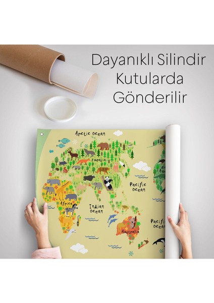 Eğitici Dünya Haritası Dünya Atlası Çocuk ve Bebek Odası Duvar Örtüsü-Halısı 3773