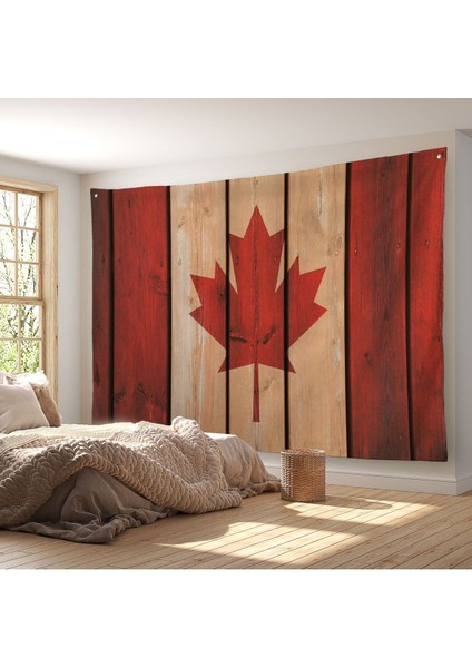 Ahşap Kanada Bayrağı Rustik Kanvas Duvar Örtüsü Halısı Kanada Bayrağı Vintage Ev Ofis Dekoru 5404