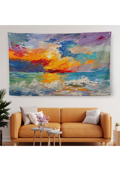 Duvar Örtüsü Gökyüzü Yağlıboya Görünümlü Kaliteli Kanvas Duvar HALISI-4002