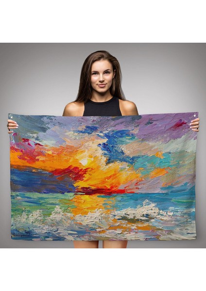 Duvar Örtüsü Gökyüzü Yağlıboya Görünümlü Kaliteli Kanvas Duvar HALISI-4002 modelleri