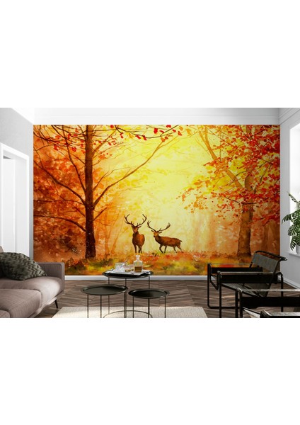 Sonbahar ve Ormandaki Geyikler Yağlıboya Görünüm duvar KAĞIDI-3643 fırsatları