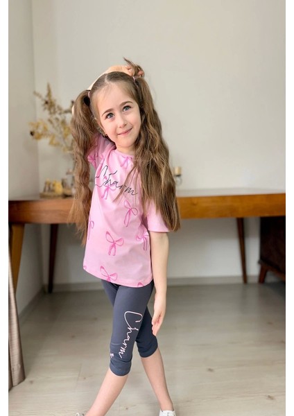 Fiyonk Desenli Kız Çocuk Pembe Renk Taytlı Takım fiyatları