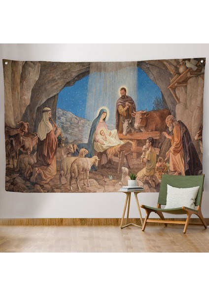 Duvar Örtüsü / Halısı Isa'nın Doğumu ve Meryem Kaliteli Kanvas KUMAŞ-4067 fiyatları