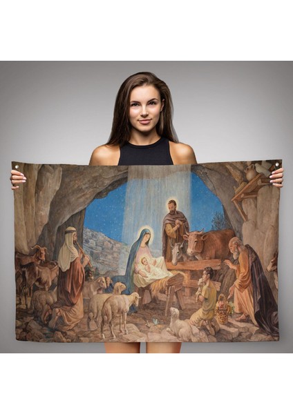 Duvar Örtüsü / Halısı Isa'nın Doğumu ve Meryem Kaliteli Kanvas KUMAŞ-4067 modelleri