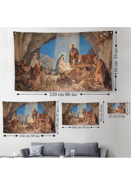 Duvar Örtüsü / Halısı Isa'nın Doğumu ve Meryem Kaliteli Kanvas KUMAŞ-4067 fırsatları