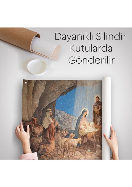 Duvar Örtüsü / Halısı Isa'nın Doğumu ve Meryem Kaliteli Kanvas KUMAŞ-4067