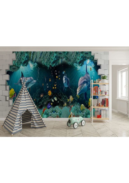 Deniz Altında Sevimli Yunus Balıkları Duvar KAĞIDI-5622