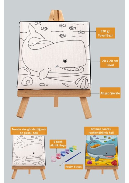 Sevimli Mavi Balina, Çocuk Eğitici Tuval Boyama Hobi SETI-9205