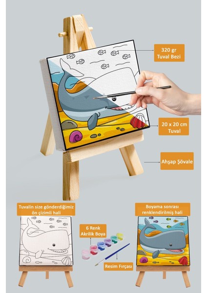 Sevimli Mavi Balina, Çocuk Eğitici Tuval Boyama Hobi SETI-9205 fiyatları