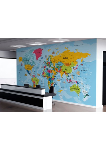 Türkçe Dünya Haritası Duvar Kağıdı Son Derece Detaylı ve DEKORATIF-2022 fiyatları