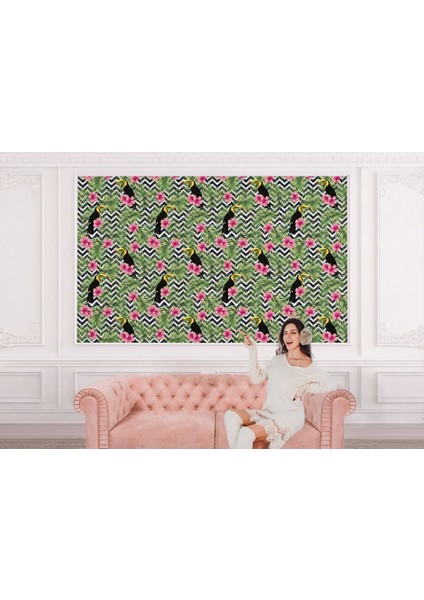 Tropikal Papağanlar Çiçekli Ağaç Yaprakları Duvar KAĞIDI-5569 modelleri