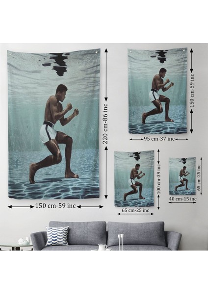 Su Altında Antreman Yapan Boksor Muhammet Ali Duvar Örtüsü - HALISI-6234 modelleri