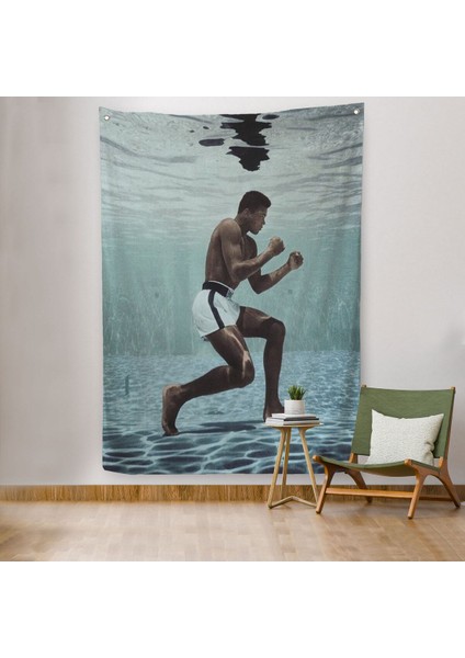 Su Altında Antreman Yapan Boksor Muhammet Ali Duvar Örtüsü - HALISI-6234