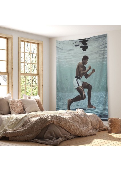 Su Altında Antreman Yapan Boksor Muhammet Ali Duvar Örtüsü - HALISI-6234