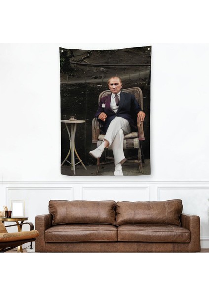 Mustafa Kemal Atatürk'ün Sandalyede Oturan Duvar Örtüsü-Halısı -6379
