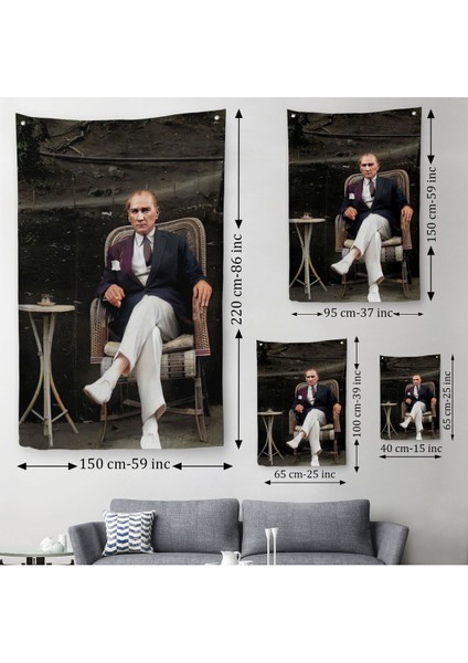 Mustafa Kemal Atatürk'ün Sandalyede Oturan Duvar Örtüsü-Halısı -6379 modelleri