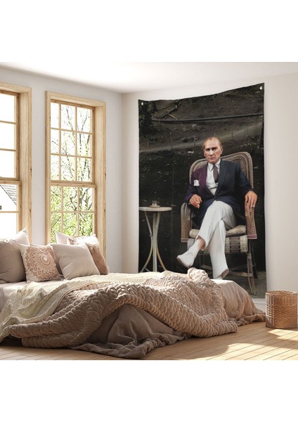 Mustafa Kemal Atatürk'ün Sandalyede Oturan Duvar Örtüsü-Halısı -6379