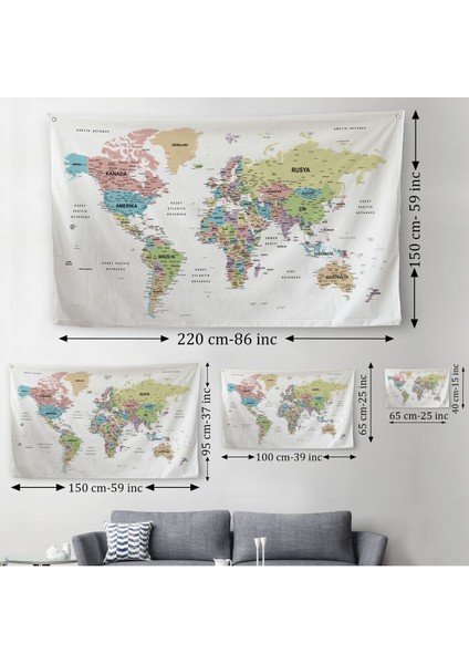 Türkçe Eğitici Ülke ve Başkent Detaylı Atlası Dünya Haritası Duvar Örtüsü-Halısı 3850 modelleri