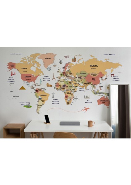 Db Türkçe Dünya Haritası Duvar Kağıdı Ülke-Başkentli Öğretici ve SEMBOLLÜ-2308 fırsatları
