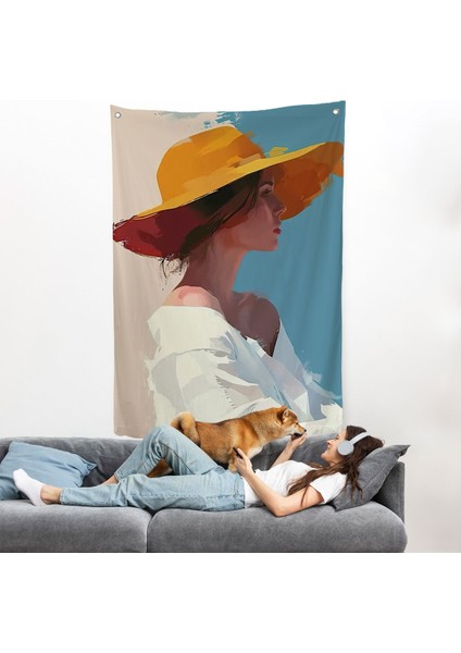 Sarı Şapkalı Soyut Kadın Duvar ÖRTÜSÜ-7631