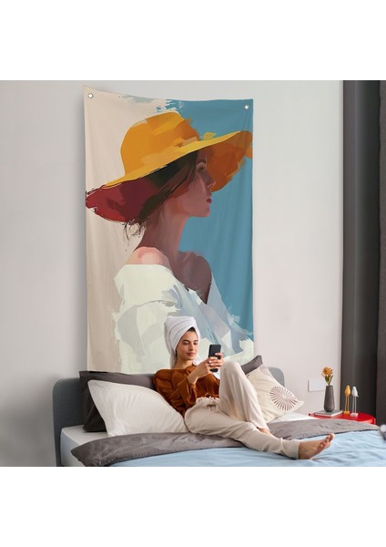 Sarı Şapkalı Soyut Kadın Duvar ÖRTÜSÜ-7631 fiyatları