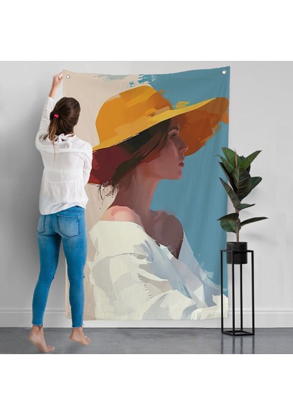 Sarı Şapkalı Soyut Kadın Duvar ÖRTÜSÜ-7631 modelleri