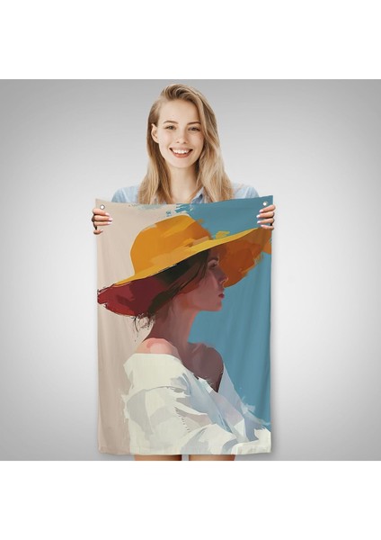 Sarı Şapkalı Soyut Kadın Duvar ÖRTÜSÜ-7631