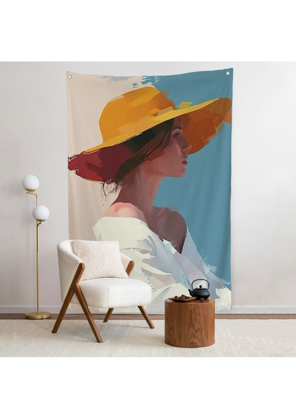 Sarı Şapkalı Soyut Kadın Duvar ÖRTÜSÜ-7631