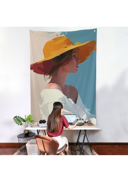 Sarı Şapkalı Soyut Kadın Duvar ÖRTÜSÜ-7631