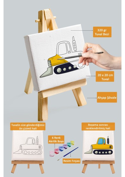 Sevimli Sarı Iş Makinası, Erkek Çocuğu Eğitici Tuval Boyama SETI-9026 fiyatları