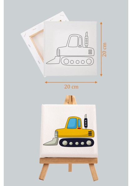 Sevimli Sarı Iş Makinası, Erkek Çocuğu Eğitici Tuval Boyama SETI-9026 fırsatları