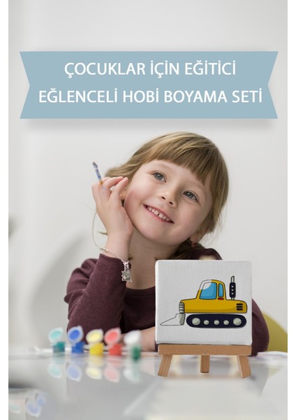 Sevimli Sarı Iş Makinası, Erkek Çocuğu Eğitici Tuval Boyama SETI-9026