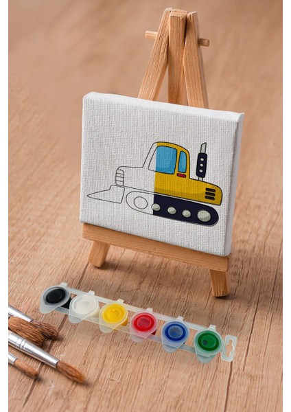 Sevimli Sarı Iş Makinası, Erkek Çocuğu Eğitici Tuval Boyama SETI-9026