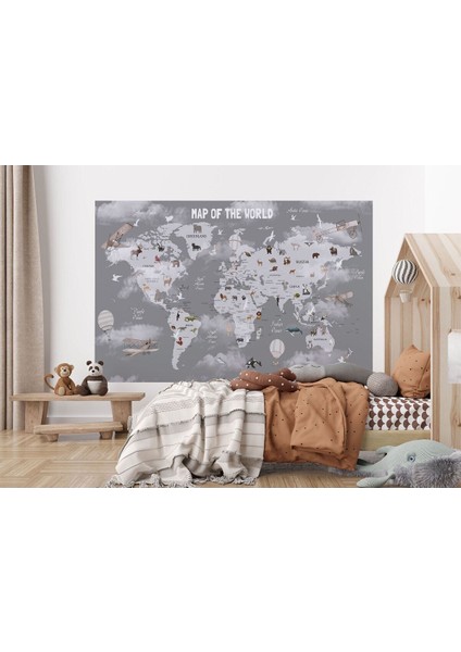 Dünya Haritası Çocuk ve Bebek Odası Hayvanlar Alemi Duvar KAĞIDI-3811 modelleri