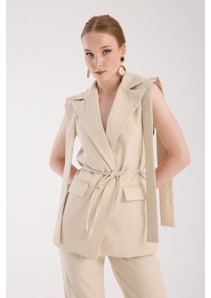 Bej Renk Premium Kumaş Yelek Pantolon Takım Elbise