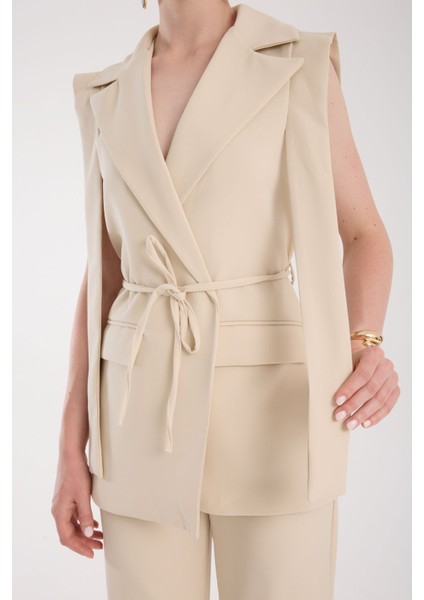 Bej Renk Premium Kumaş Yelek Pantolon Takım Elbise