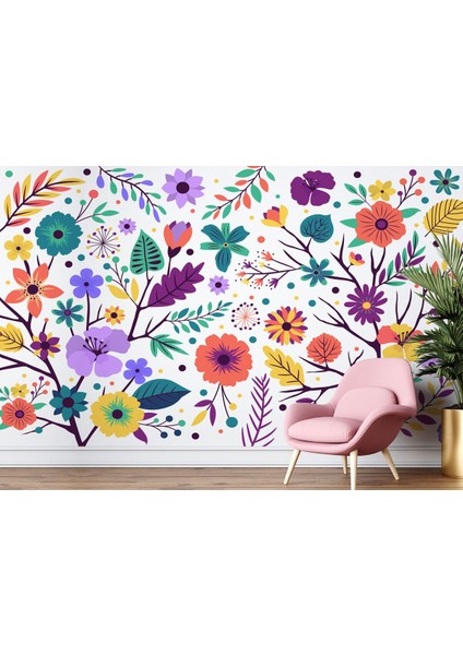 Yb Renkli Çiçekler Desenli Duvar KAĞIDI-5652