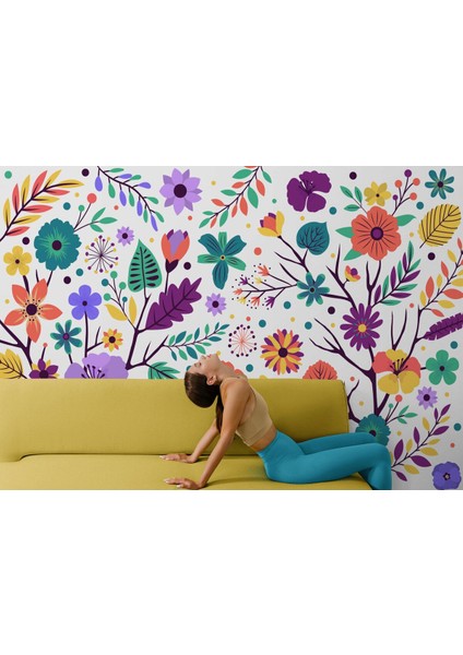 Yb Renkli Çiçekler Desenli Duvar KAĞIDI-5652 fırsatları