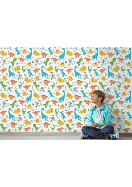 Sevimli Dinazorlar Desenli Duvar Kağıdı -5734