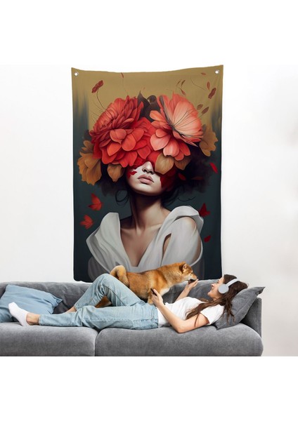 Çiçek Başlı Soyut Kadın Duvar ÖRTÜSÜ-7829
